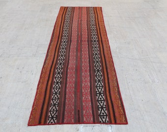 Vintage Kilim Runner Rug, 9x3 ft, Pastel Striped Bohemian Rug