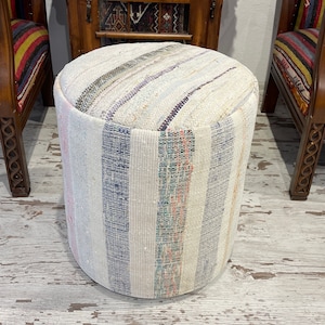 white blue striped cotton handmade modern pouf chair ottoman decorative luxury indoor outdoor useful pouf chair 18x18 inches round boho pouf