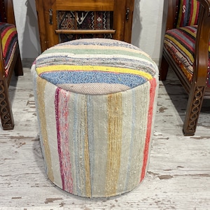 gardening kids poolside living room bedroom round pouf stool ottoman decorative striped colorful pouf natural cotton 18x18 inches pouf