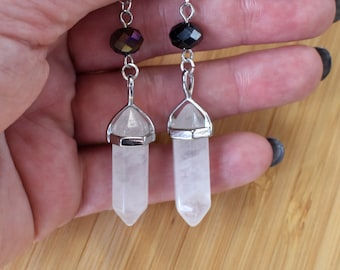 Ombre Pink with Silver Oval Czech Glass Earrings