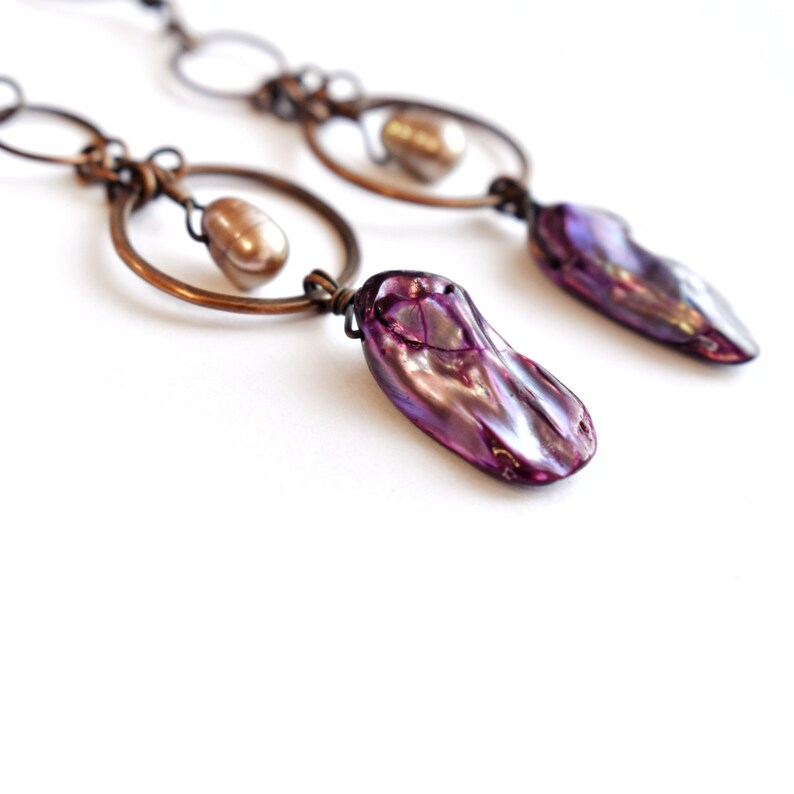 Pearl Earrings with Freshwater Pearls. Copper Earrings with Etsy