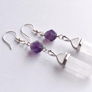 Crystal Earrings, Boho Earrings, Crystal Amethyst Earrings, Popular Right Now, Clear Quartz Earrings, Perfect Gift for Her, Stocking Stuffer