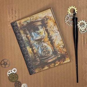 Pocket Notebook, Traveler’s Notebook Insert, Steampunk Hourglass Journal, Writer’s Notebook,  Vintage Stationery Gift, Small Sketchbook