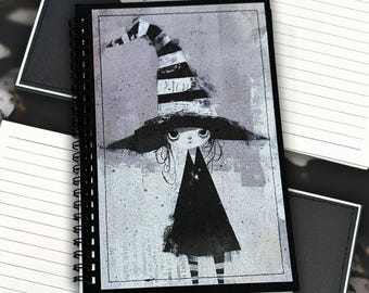 Witch Girl Notebook,  Handmade Spiral Notebook