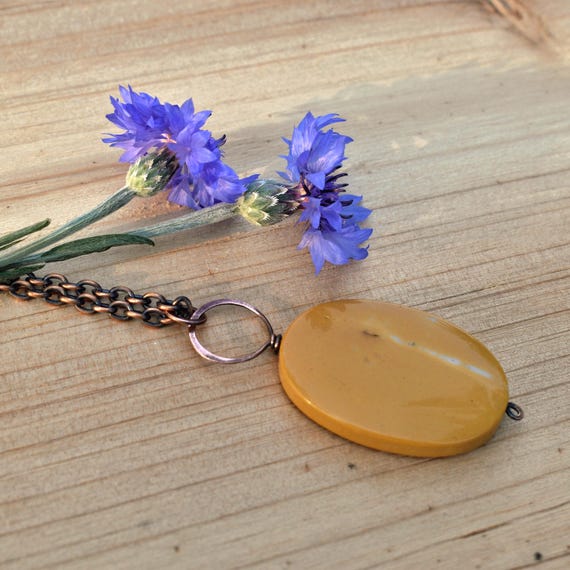 イエローストーンペンダントネックレス：手作り銅線ジュエリー - Etsy 日本