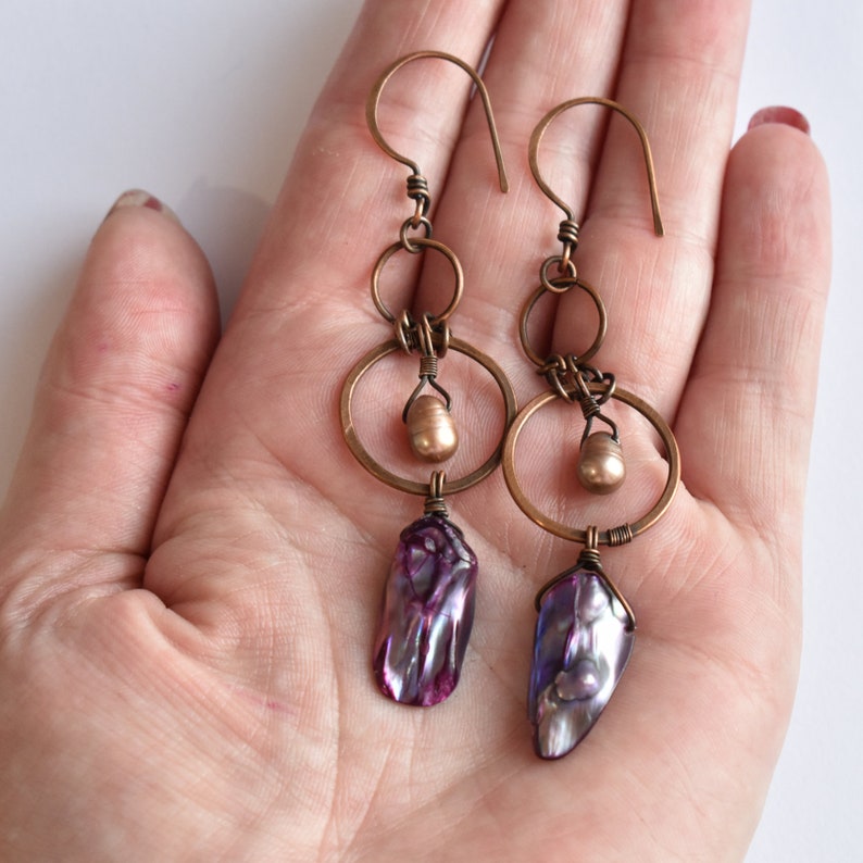 Pearl Earrings with Freshwater Pearls. Copper Earrings with Etsy