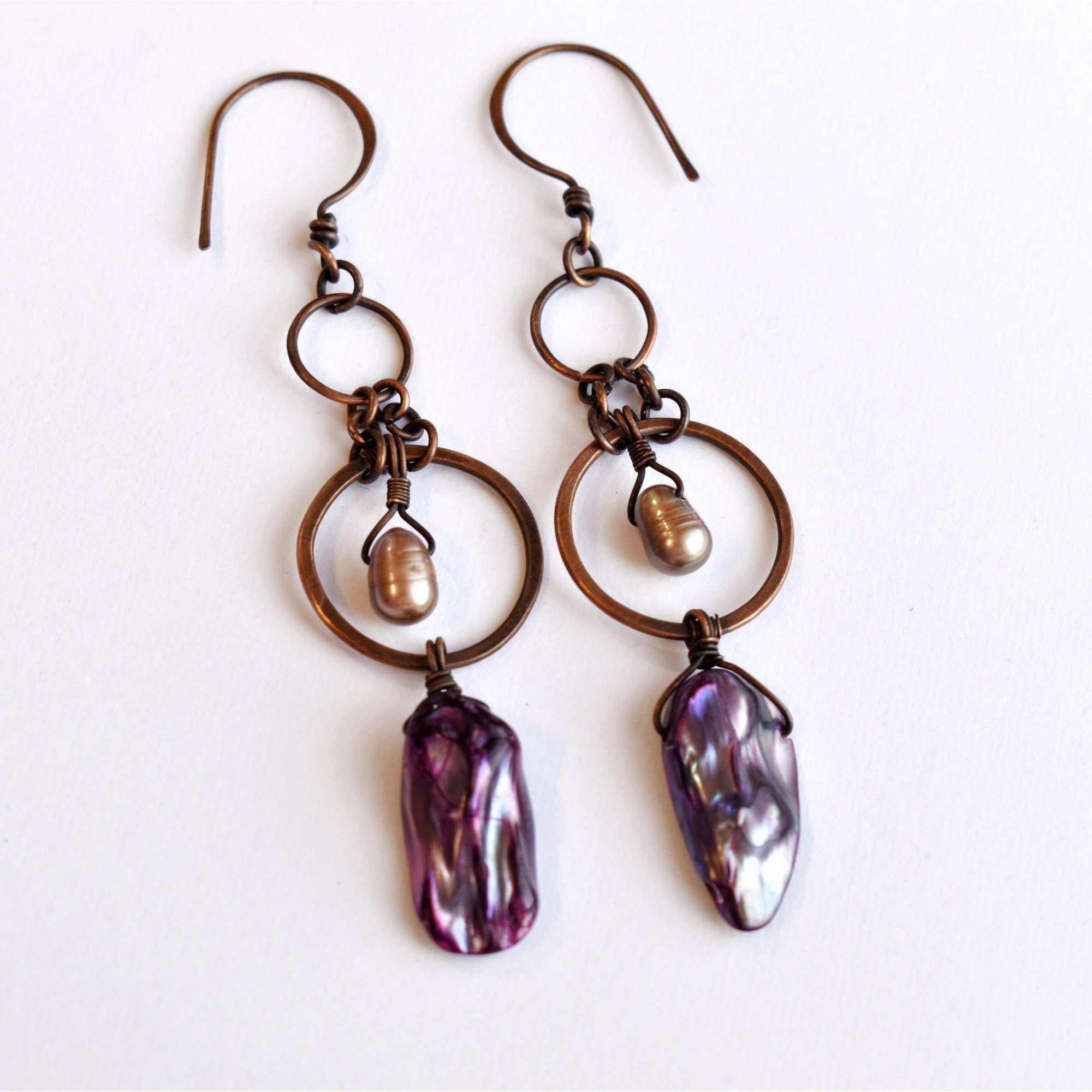 Pearl Earrings with Freshwater Pearls. Copper Earrings with Etsy