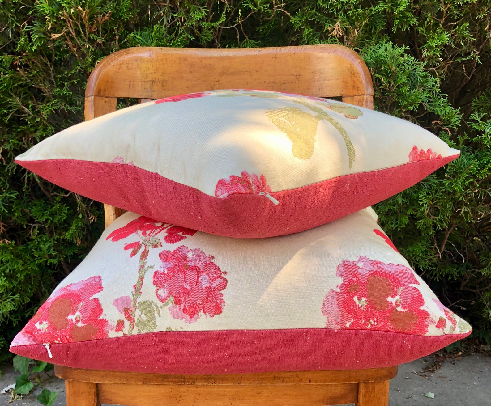 Red Geranium Pillow Decorator Cushion Floral Motif Red Etsy