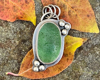 Light Teal English Sea Glass and Sterling Silver Pendant