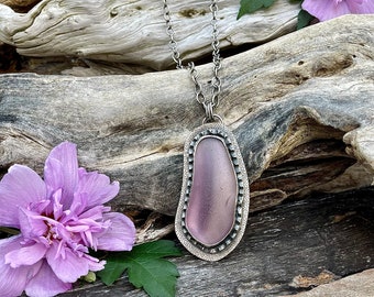 Lavender Sea Glass Pendant in Sterling