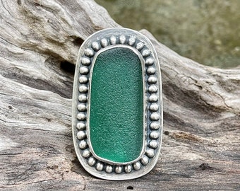 Teal Green Sea Glass Ring in Sterling Silver
