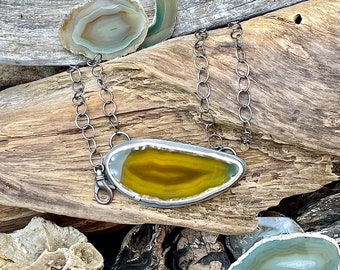 Green Paisley Agate & Sterling Silver Necklace