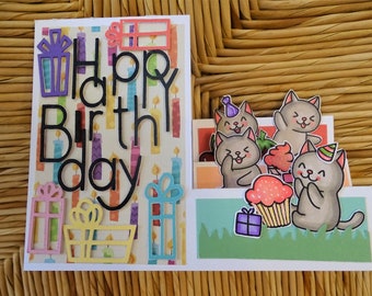 Handmade 3D Birthday Greeting Card With Cats