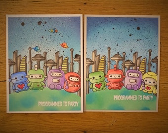 Handmade Robot Space Birthday Party Greeting Card