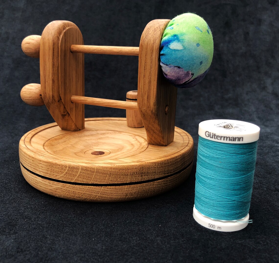 Handmade Oak Sewing Station: Double Spool, Pin Cushion & Scissor Holder ...