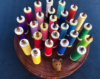 Mousey, Large, 27, Spool Storage,Holder, Display, Work Station, Mahogany,  Hand Crafted, Snippit