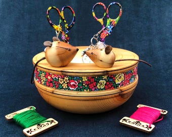 Romeo & Juliet, Mousey, Scissor Holder, Pin Bowl, Yew Wood , Sewing, Snippit, Magnetic, Work Station