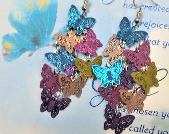 Multi colored butterfly earrings, Colorful dangle earrings, Unique earrings, Gifts for her, Jewelry for her, Birthday gifts, Gifts for mom