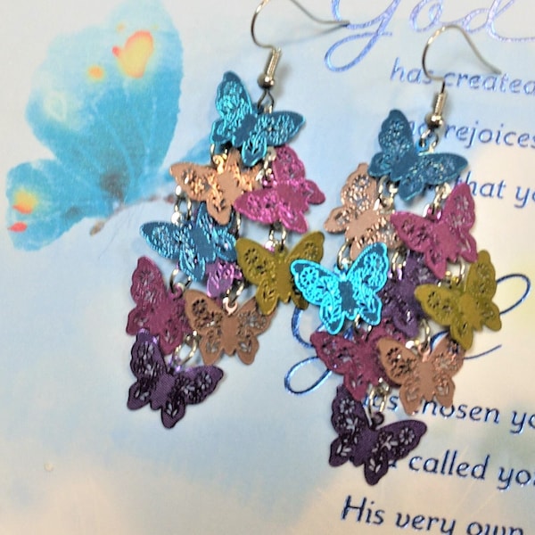 Multi colored butterfly earrings, Colorful dangle earrings, Unique earrings, Gifts for her, Jewelry for her, Birthday gifts, Gifts for mom