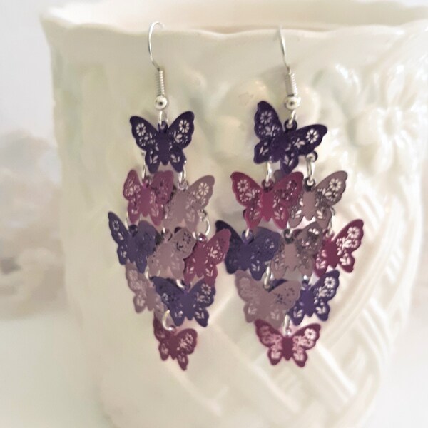 Purple butterfly earrings, Butterfly earrings, Shades of purple butterfly jewelry, Gifts for her, Birthday gifts, Mother's day gifts