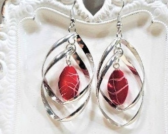 Red and silver earrings, dangle earrings, drop earrings, wedding accessories, jewelry, cheap earrings, cheap jewelry, cheap gifts, birthdays