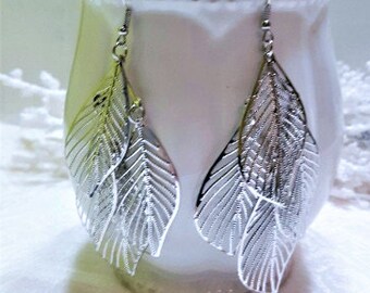 Silver leaf earrings, Silver filigree leaf earrings, Dangle earrings, Birthday gifts, Gifts for her, Bohemian earrings, Mother's day gifts