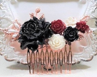 Black,White, Burgundy Wedding Comb, Wedding Hairpiece, Bridal Hair Accessories, Floral Hair Comb,Wedding Accessories,Hair Combs,Accessories