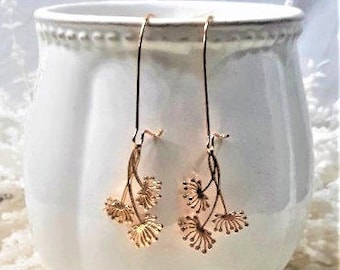 Gold flower earrings, gold dangle earrings, danty gold flower pattern earrings, gifts for her, unique gifts for her, birthday gifts