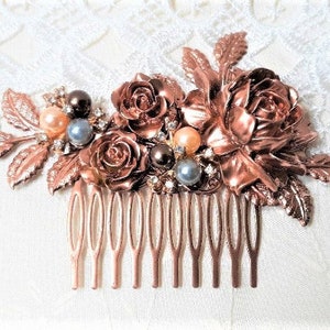 Copper filigree floral hair comb, Bridal hair accessories, Bridesmaid hair combs, Hair jewelry, Special occassion jewelry, Hair accessories