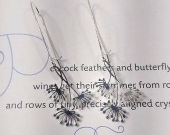 Silver flower earrings, silver dangle earrings, danty silver flower pattern earrings, gifts for her, unique gifts for her, birthday gifts