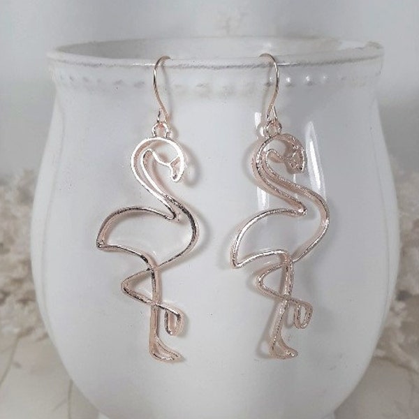 Flamingo earrings, Rose Gold Color flamingo earrings, Bird earrings, Unique jewelry, Fun earrings, Gifts for her, Birthday gifts