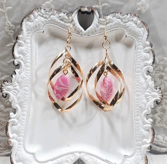 Buy Pink and Gold Earrings Dangle Earrings Drop Earrings