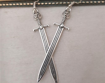 Silver sword earrings, Sword jewelry, Dangle earrings, Unique jewelry, Gifts for her/him, Unique gifts, Birthday gifts, Sword earrings