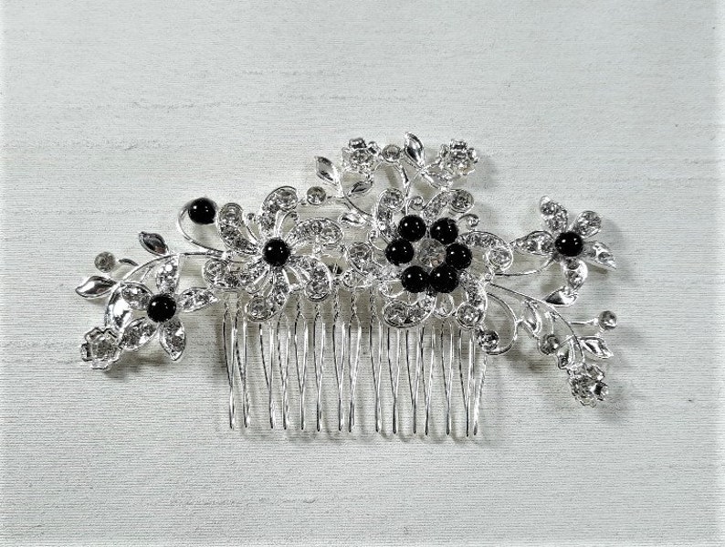 rhinestone hairpiece bridal hairpiece combs hair accessories wedding jewelry black and silver hair comb Rhinestone romantic hairpiece
