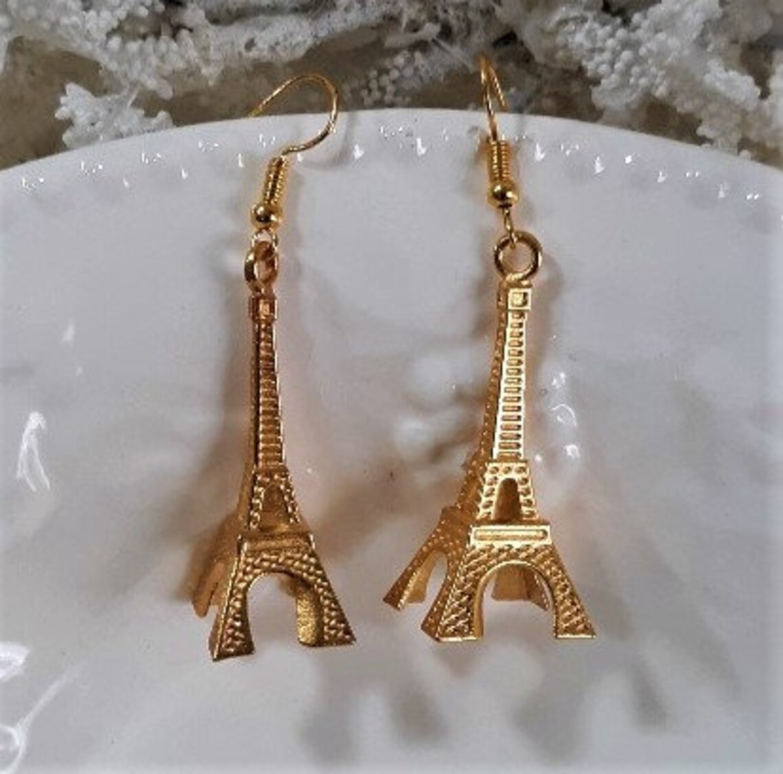 Gold eiffel tower earrings Gold dangle earrings Eiffel Tower Etsy