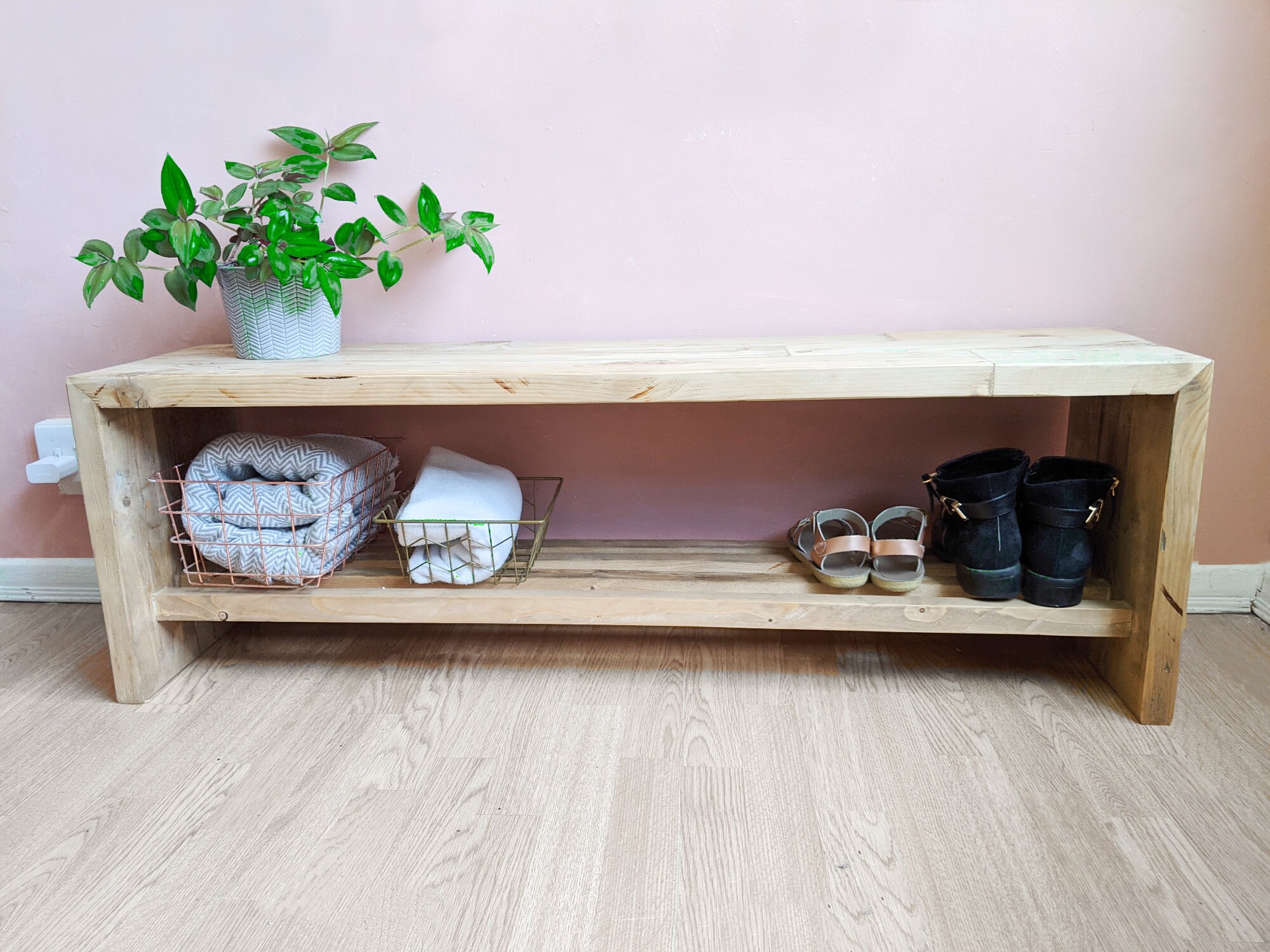 Storage Bench With Bottom shelf rustic recycle industrial wood
