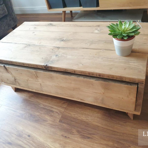 Coffee Table With Storage | Rustic Coffee Table | Reclaimed Wood Coffee Table | Industrial Style Coffee Table With Hairpin Legs and Storage