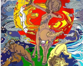 Aries (ram) Sagittarius (Centaur) and Leo (Lion) FireSigns Vs Universal Wind (Air) lifegiving Water And Terrestial Earth Coloring Page