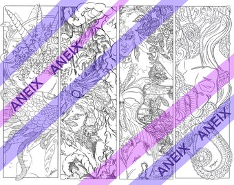 4pc Coloring Book Mark Print and color png and pdf