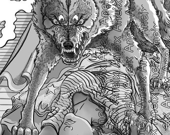 Married to the moon vol. 2 Sleep Terror by Night Wolf lupus awareness coloring page pdf, transparency png, and greyscale printable files