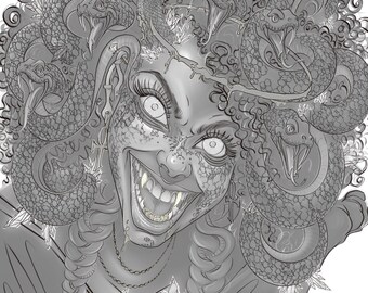Dark Medusa Coloring Page | Intricate Snake Hair Fantasy | Printable Horror Art | ANEIX