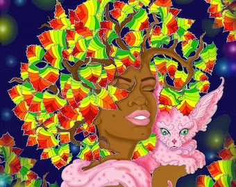 Mother Nature Beautiful Autumn Tree Nymph Coloring Page