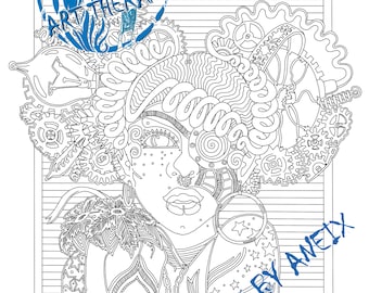 Adult Coloring Page PdfSteamPunk Jocelyn Afro Puffs of Gears and lightbulbs  : Adult Art and Doodles by Aneix Printable Coloring Page