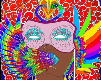 Adult Coloring Page Pdf A Masquerade Angel Covered With Wings and Feathers  : Adult Art and Doodles by Aneix Coloring Page