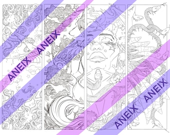 4pc Coloring Page Print Book Markers PNG and PDF digital downloadable Artwork