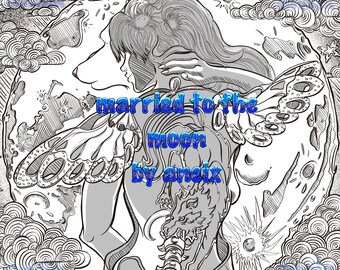 Married to the Moon vol.2 lupus awareness adult colouring book page 1 greyscale linework