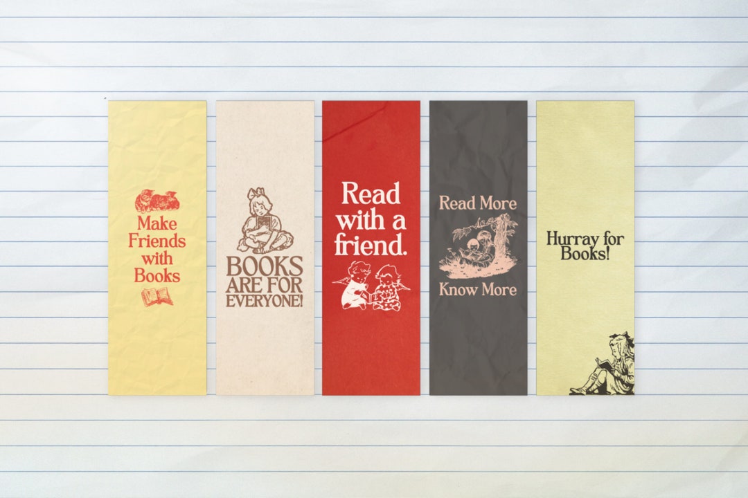 5pack Printable Bookmarks Digital Download Multiple Designs Vintage