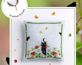 Strawberry Thief Cat Summer Ornament Cross Stitch and Beads Digital Pattern (PDF)