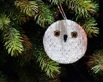 Snowy Owl Christmas Tree Ornament Cross Stitch and Blackwork Digital Pattern (PDF)