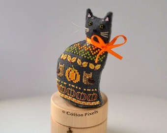 Autumn Cat 3D Halloween Decoration Cross Stitch Digital Pattern (PDF)